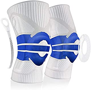 EHO Leg Workout Equipment Knee Braces for Knee Pain Plus Size Knee Brace for Women Volleyball Knee Pads Knee Strap Knee Sleeves for Women Knee Compression Sleeve, 1 Pair White Blue M