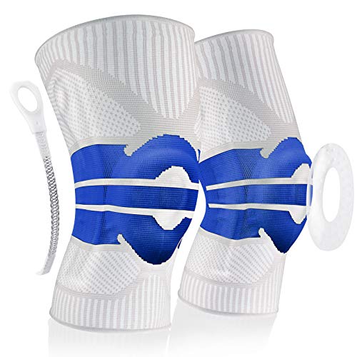 EHO Leg Workout Equipment Knee Braces for Knee Pain Plus Size Knee Brace for Women Volleyball Knee Pads Knee Strap Knee Sleeves for Women Knee Compression Sleeve, 1 Pair White Blue M