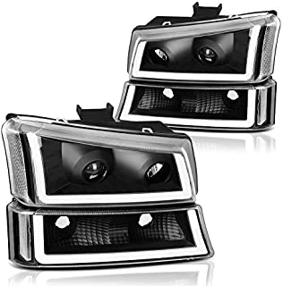 AUTOSAVER88 Projector Headlight Assembly kit Compatible with 2003 2004 2005 2006 Avalanche Silverado 1500 2500 3500/2007 Silverado Classic Headlamp,Black Housing and Clear Reflector