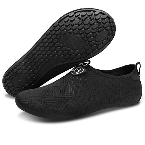 Barerun Barefoot Quick-Dry Water Sports Shoes Aqua Socks for Swim Beach Pool Surf Yoga for Women Men (M(W:6.5-7.5), Black Lines)