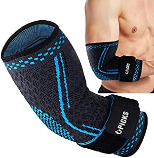 Elbow Brace Compression Sleeve Arm Support Elastic Sleeve with Strap for Golf, Basketball, Tennis, Workout, Weightlifting, Tendonitis, Arthritis, Bursitis, Pain Relief, Recovery/L/Single