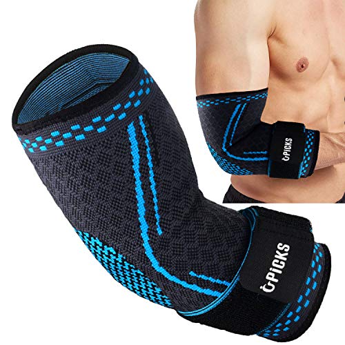 Elbow Brace Compression Sleeve Arm Support Elastic Sleeve with Strap for Golf, Basketball, Tennis, Workout, Weightlifting, Tendonitis, Arthritis, Bursitis, Pain Relief, Recovery/L/Single