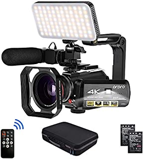 Camcorder 4k Video Camera, ORDRO HD 1080P 60FPS Vlog Camera IR Night Vision Video Recorder 3.1 IPS WiFi Camcorder with Microphone, LED Light, Wide-Angle Lens, Handheld Holder and Carrying Case