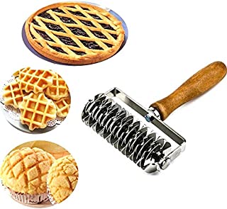 Kitchen Baking Dough Cookie Pie Pizza Pastry Lattice Roller Cutter Baking Tool - Stainless Steel - Wood handle