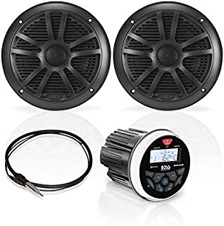 BOSS Audio Systems MCKGB350B.6 Weatherproof Marine Gauge Receiver and Speaker Package - IPX6 Receiver, 6.5 Inch Speakers, Bluetooth Audio, USB, MP3, AM/FM, NOAA Weather Band Tuner, No CD Player, 1 pair black speakers, One Pair of 6.5 inch