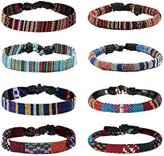 REVOLIA 8Pcs Leather Bracelets for Men Women Hemp Cords Ethnic Tribal Bracelet Beaded Wrap Wristbands