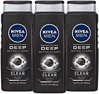 NIVEA Men Active Clean Body Wash, Natural Charcoal, 16.9 Fluid Ounce (Pack of 3)