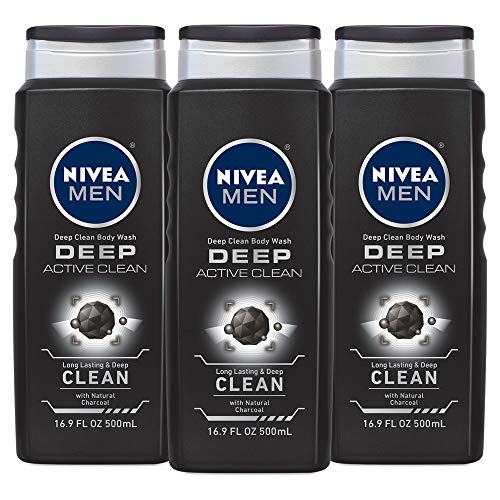 NIVEA Men Active Clean Body Wash, Natural Charcoal, 16.9 Fluid Ounce (Pack of 3)