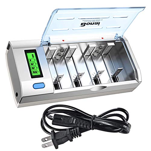 BONAI LCD Universal Battery Charger for AA, AAA, C, D, 9V Ni-MH Ni-CD Rechargeable Batteries with Discharge Function