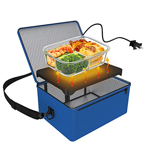 Portable Oven, 110V Portable Food Warmer Personal Portable Oven Mini Electric Heated Lunch Box for Reheating & Raw Food Cooking in Office, Travel, Potlucks and Home Kitchen (Blue)