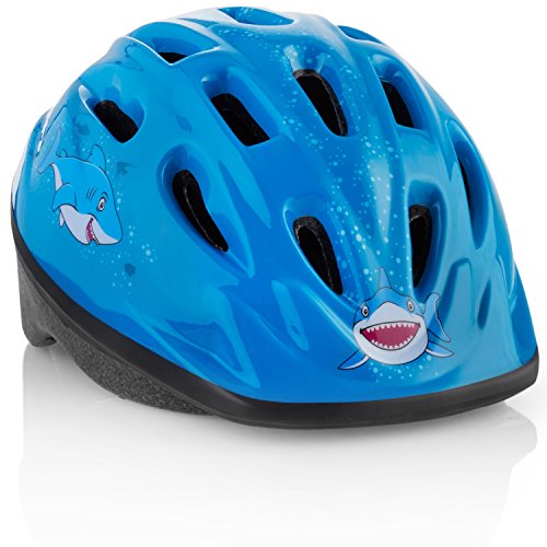 Kids Bike Helmet [Blue Shark] - Adjustable and Comfortable - Durable Children Bicycle Helmet with Fun Designs Boys and Girls Will Love - FunWave