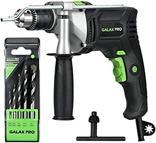 GALAX PRO 7.5A Hammer Drill, 1/2-inch 0-2800RPM Dual Switch Between Electric Impact Drill with 5 Drill Bit Set, 360°Rotating Handle, Aluminum Gear Case, Metal Depth Gauge for Brick, Wood, Steel