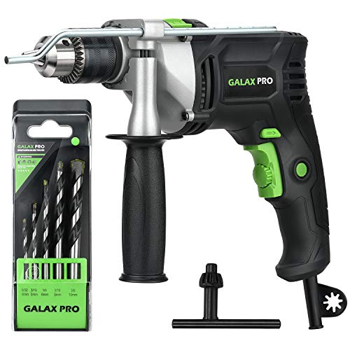 GALAX PRO 7.5A Hammer Drill, 1/2-inch 0-2800RPM Dual Switch Between Electric Impact Drill with 5 Drill Bit Set, 360°Rotating Handle, Aluminum Gear Case, Metal Depth Gauge for Brick, Wood, Steel