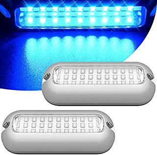 HUSUKU Mini 27LED Marine Led Lights for Boat Underwater(Blue), 2PCS, 3.7inch, IP68, 316 Stainless Steel, Surface Mount for Yacht Pontoon Sailboat Kayak Skiff Duck Jon Accent Bass Boat Vessel Fishing