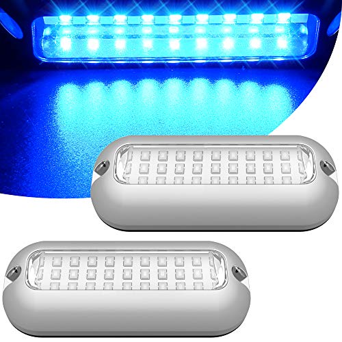 HUSUKU Mini 27LED Marine Led Lights for Boat Underwater(Blue), 2PCS, 3.7inch, IP68, 316 Stainless Steel, Surface Mount for Yacht Pontoon Sailboat Kayak Skiff Duck Jon Accent Bass Boat Vessel Fishing