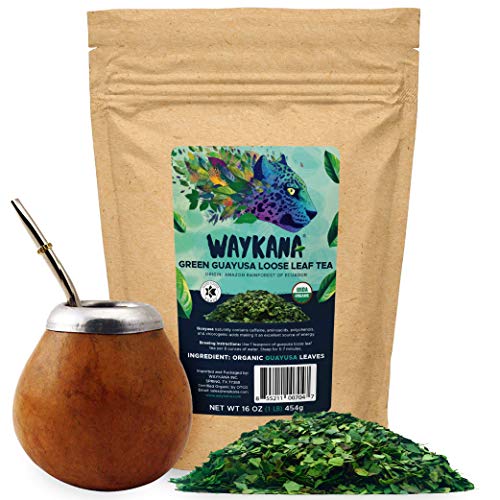 Organic Guayusa Loose Leaf Energy Tea by Waykana, 1 Pound (16oz) | Alternative to Yerba Mate, Coffee and Green Tea: Smooth Flavor | 40 mg of Caffeine per Serving | Boost Performance & Mental Clarity