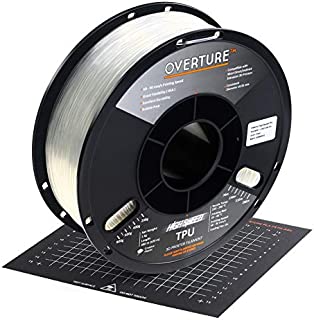 OVERTURE TPU High Speed Filament 1.75mm Flexible TPU Roll with 200 x 200 mm Soft 3D Printer Consumables, 1kg Spool (2.2 lbs.), Dimensional Accuracy +/- 0.05 mm, 1 Pack (Clear)