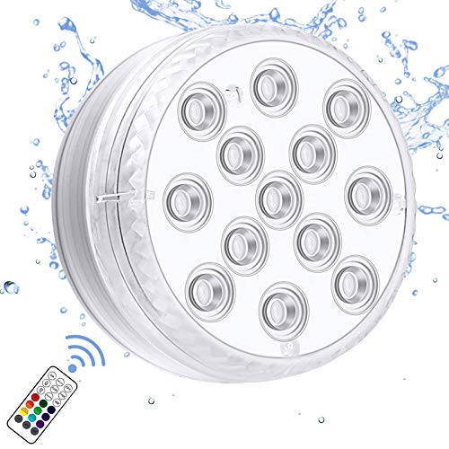 Chakev Submersible Led Pool Lights, 16 Colors Underwater Pond Lights with Remote, Waterproof Magnetic Bathtub Light with Suction Cup Hot Tub Light for Pond Fountain Aquariums Vase Garden Party 1 Pack