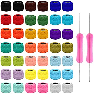 Kurtzy Colorful Crochet Yarn (42 Balls) - 2 Crochet Hooks Included (1mm & 2mm) - Each Thread Ball Weighs (5g/0.18oz) - Total of 1512m/1680 yards of Colored Cotton Yarn