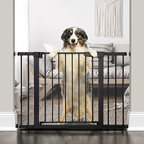 Cumbor 46Auto Close Safety Baby Gate, Extra Tall and Wide Child Gate, Easy Walk Thru Durability Dog Gate for The House, Stairs, Doorways. Includes 4 Wall Cups, 2.75-Inch and 8.25-Inch Extension