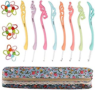 NABLUE 8pcs Colorful Crochet Hooks Set,Retro Crochet Hooks Knitting Needles Set,Ergonomic Grip Handle with Case