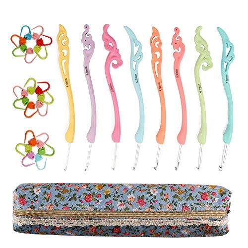 NABLUE 8pcs Colorful Crochet Hooks Set,Retro Crochet Hooks Knitting Needles Set,Ergonomic Grip Handle with Case