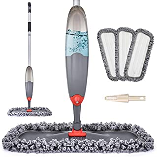 Spray Mop for Floor Cleaning, Domi-patrol Microfiber Floor Mop Dry Wet Mop Spray with 3 Washable Mop Pads & 635ML Refillable Bottle, Dust Cleaning Mop for Hardwood Laminate Tile Floors, Black