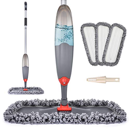 Spray Mop for Floor Cleaning, Domi-patrol Microfiber Floor Mop Dry Wet Mop Spray with 3 Washable Mop Pads & 635ML Refillable Bottle, Dust Cleaning Mop for Hardwood Laminate Tile Floors, Black