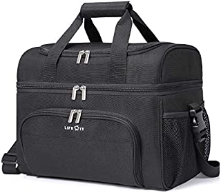 Lifewit Collapsible Cooler Bag 32-Can Insulated Leakproof Soft Cooler Portable Double Decker Cooler Tote for Trip/Picnic/Sports/Flight, Black