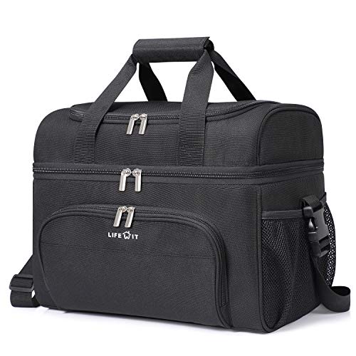 Lifewit Collapsible Cooler Bag 32-Can Insulated Leakproof Soft Cooler Portable Double Decker Cooler Tote for Trip/Picnic/Sports/Flight, Black