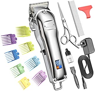 oneisall Dog Clippers for Grooming Professional Cordless Hair Shears Trimmers for Thick Coats,8 Guide Guards with Metal Blade for Dogs and Cats Animals