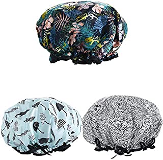 Shower Caps, 3 PACK Bath Cap for Women Waterproof & Adjustable Double Layered Shower Cap (Multi-colored8)