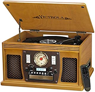 Victrola 8-in-1 Bluetooth Record Player & Multimedia Center, Built-in Stereo Speakers - Turntable, Wireless Music Streaming | Mahogany