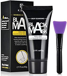 AFDEAL Blackhead Remover Face Mask, Charcoal Peel Off Mask, Bamboo Activated Black Charcoal Masks with Brush, Deep Cleansing Purifying Facial Mask for All Skin Types, for Both Men and Women 2.11 fl/oz