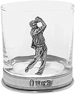 English Pewter Company 11oz Old Fashioned Whisky Rocks Glass Tumbler Gift With Pewter Golf Golfer [TUM01]