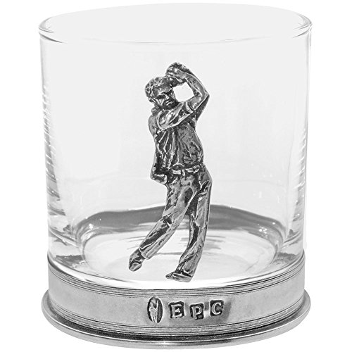 English Pewter Company 11oz Old Fashioned Whisky Rocks Glass Tumbler Gift With Pewter Golf Golfer [TUM01]