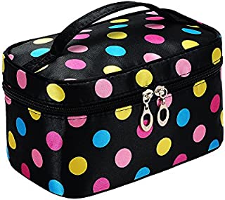 Portable Cute Small Travel Colorful Mirror Makeup Bag Cosmetic Organizer Tote Bag For Kids Women Toddler Teens Little Girls