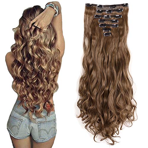 7Pcs 16 Clips 24 Inch Wavy Curly Full Head Clip in on Double Weft Hair Extensions