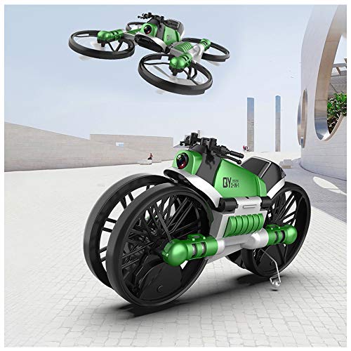 RC WiFi Drone Motorcycle Vehicle 2-In-1 Quadcopter Multi-Function Folding for Adults Kids Beginners (Green)