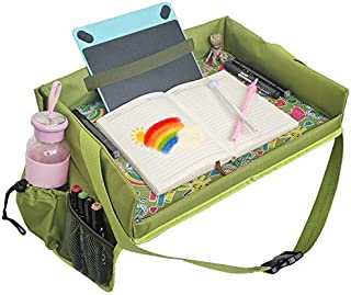 MDSTOP Car Seat Travel Tray Toddler Car Seat Lap Tray Organizer with Cup Holder Bag Perfect Road Trip Activities, Snack, Play & Learn Lap Desk for Car Seats Strollers & Airplane (Green, 17