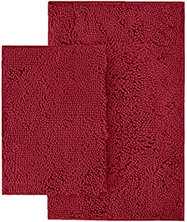 LuxUrux Bathroom Rugs 2 Piece SetExtra-Soft Plush Bath mat Shower Bathroom Rugs,1'' Chenille Microfiber Material, Super Absorbent