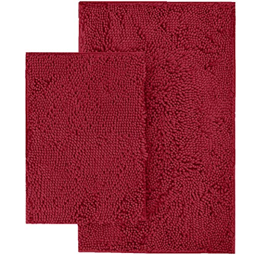 LuxUrux Bathroom Rugs 2 Piece SetExtra-Soft Plush Bath mat Shower Bathroom Rugs,1'' Chenille Microfiber Material, Super Absorbent