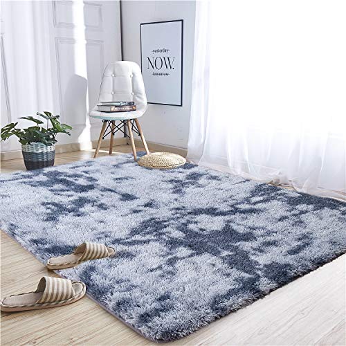 Noahas Abstract Shaggy Rug for Bedroom Ultra Soft Fluffy Carpets for Kids Nursery Teens Room Girls Boys Thick Accent Rugs Home Bedrooms Floor Decorative, 5 ft x 8 ft, Dark Blue