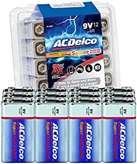 ACDelco 12-Count 9 Volt Batteries, Maximum Power Super Alkaline Battery, 7-Year Shelf Life, Recloseable Packaging