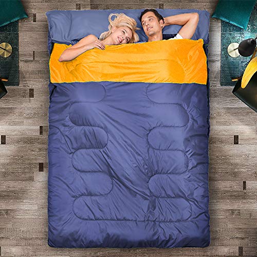 Three Donkeys Double Sleeping Bag for Camping, Backpacking, Or Hiking, Queen-Size XL 2 Person Waterproof Sleeping Bag for Adults, Teens or Family. Fit for Truck, Tent, Or Sleeping Pad, Lightweight