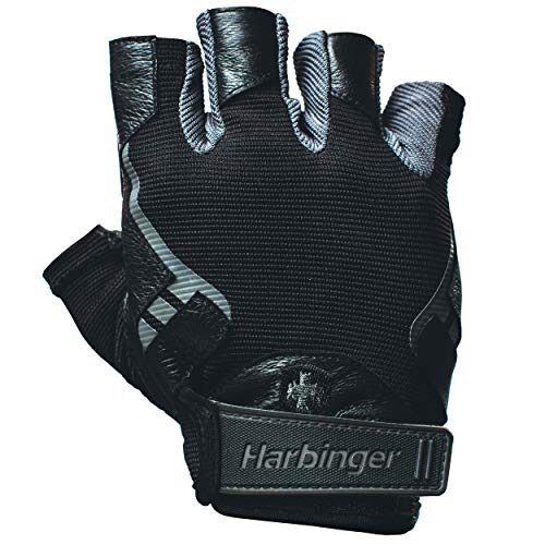 Harbinger 114330 Pro Non-WristWrap Vented Cushioned Leather Palm Weightlifting Gloves, Pair, Large , Black