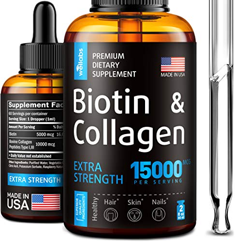 Premium Biotin & Collagen Hair Growth Drops - Potent US Made Hair Growth Product - Healthy Skin & Nails - Liquid Biotin & Collagen Supplement for Best Absorption - Perfect Hair Growth for Men & Women