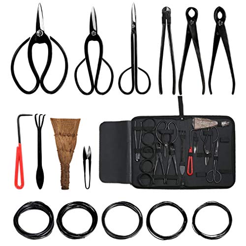 MOdeush Bonsai Tools and Supplies 10 Piece Indoor Garden Tree Shears KitCarbon Steel Scissor Cutter Shear Set Garden Plant Tools (10 Pcs)