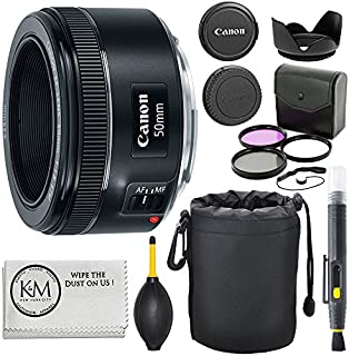 Canon EF 50mm f/1.8 STM Lens + 3pc Filter Kit + Lens Pen + Blower + Hood + Lens Pouch + Cap Keeper