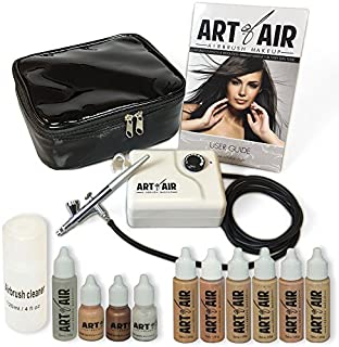 Art of Air Professional Airbrush Cosmetic Makeup System/Fair to Medium Shades 6pc Foundation Set with Blush, Bronzer, Shimmer and Primer Makeup Airbrush Kit